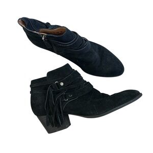 Franco Sarto Black Suede Ankle Boots with Fringe 9